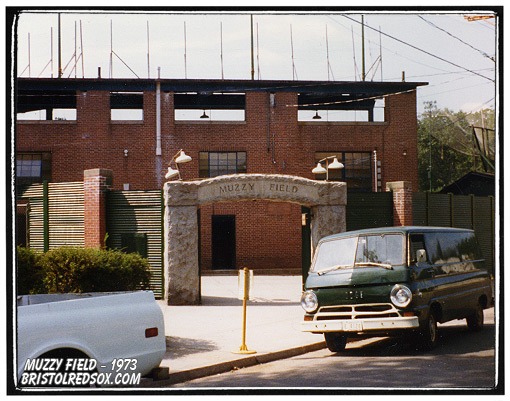 Photo from August of 1973 of entrance to Muzzy Field.